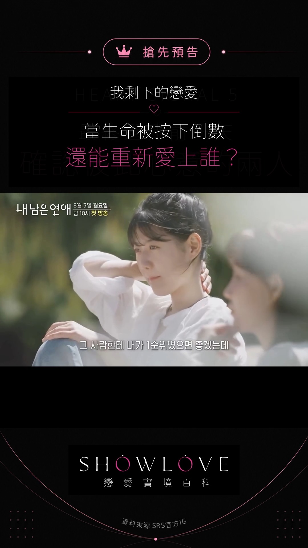 「如果留給我的時間已經不多,我還能勇敢愛一次嗎?」 SBS 全新戀愛實境節目《我剩下的戀愛…