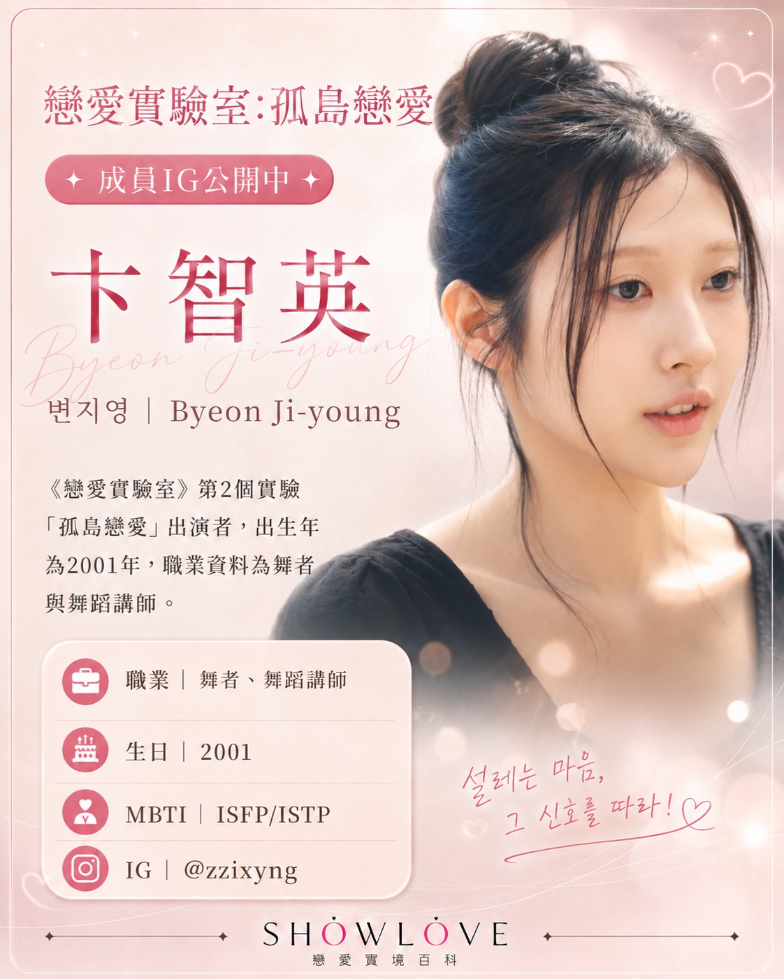 💌《戀愛實驗室：孤島戀愛》成員 IG 公開中 卞智英｜변지영｜Byeon Ji-young…